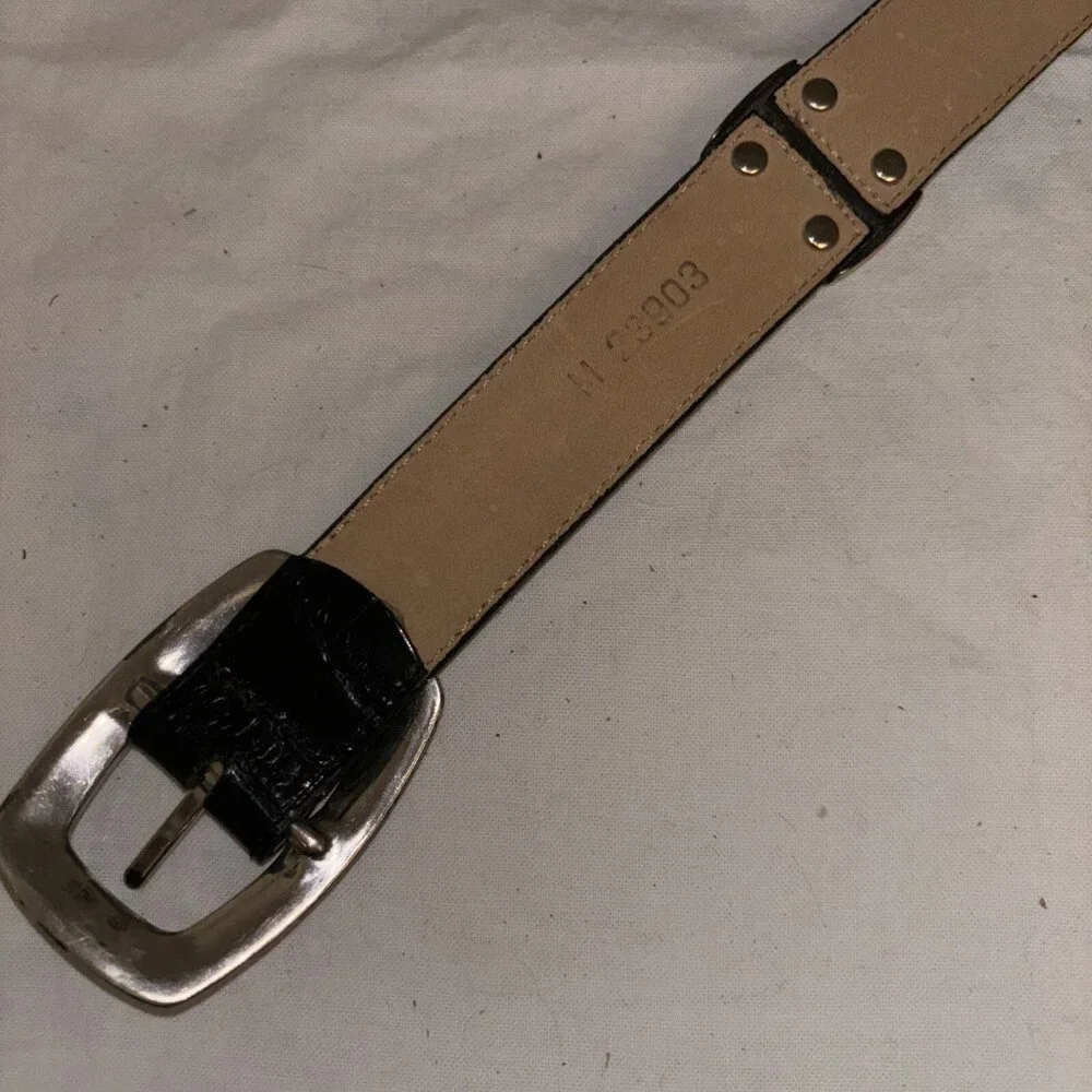 Vintage Brighton‎ 1996 Brown/Black Leather Belt Silver Buckle Embellished M23903